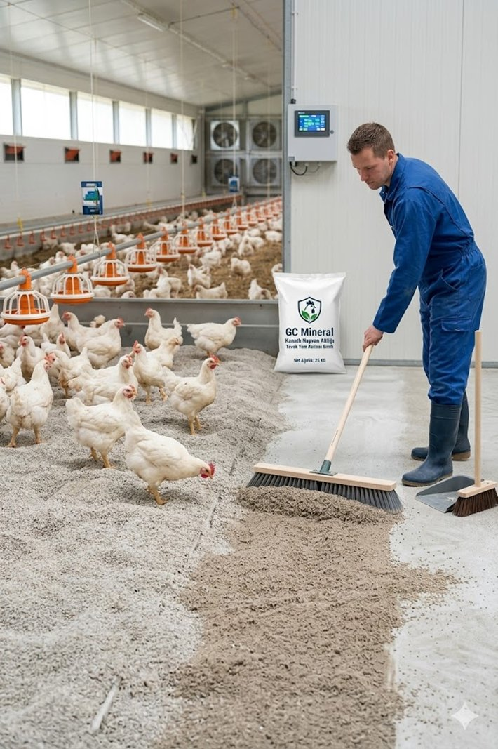 Kümes ortamında GC Mineral altlık uygulaması